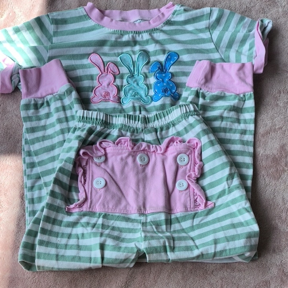 Striped Pajama Set with Bunny Design